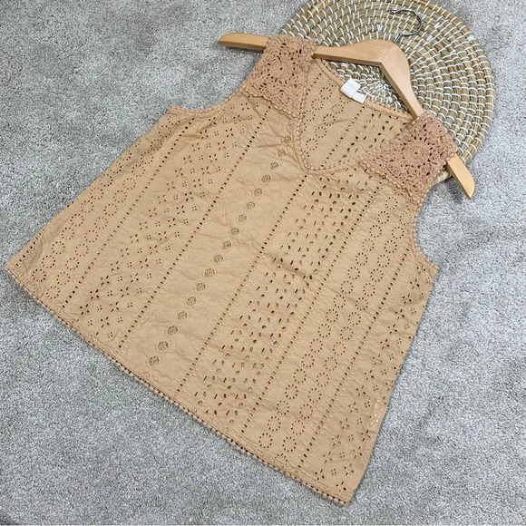 Joie Crochet Eyelet Top Sleeveless V-Neck Light Orange Cotton Size XS - Picture 1 of 9
